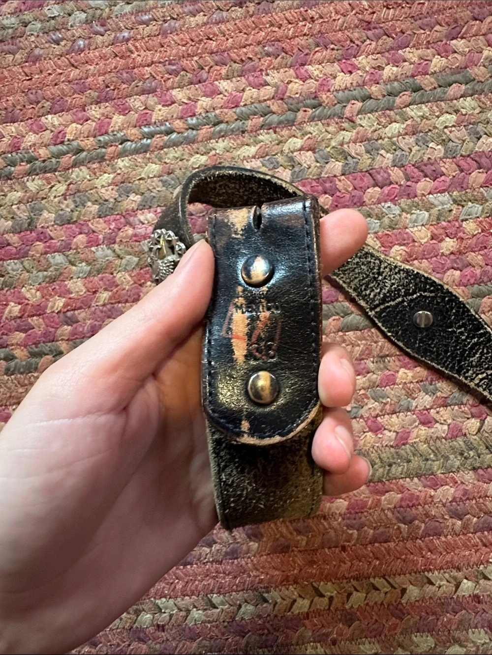 Vintage Black/Brown Leather Men's Eagle Concho Belt with Silver Accents